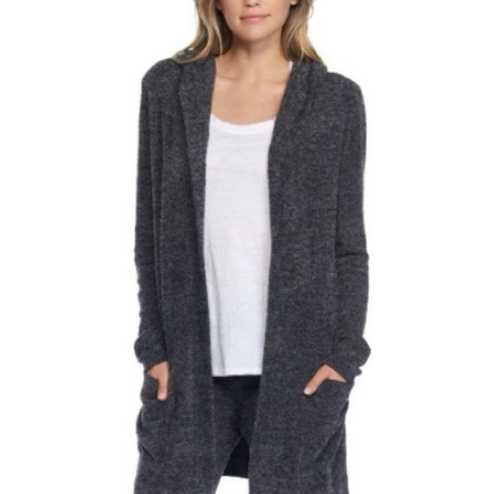 Women's barefoot dreams Dark Gray Open-Front Hooded Cardigan Sweater